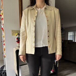 St Johns Sport cream colored leather jacket.  Pretty gold hooks in front